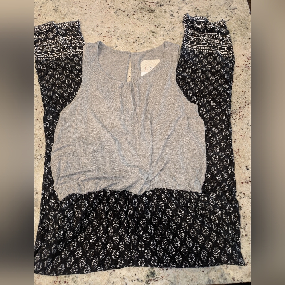 Anthropologie Hei Hei Rhodes Jumpsuit Women's L Gray Black Printed XS
